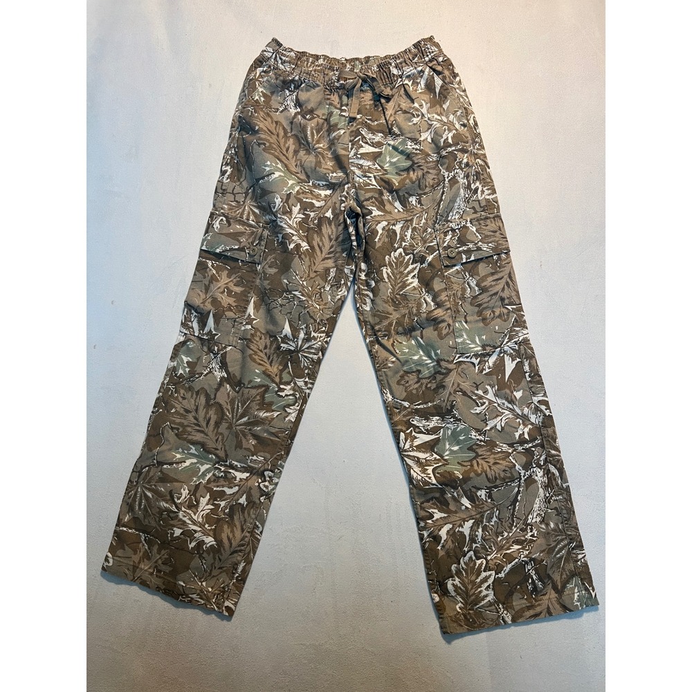 Original Use Mens Camo Cargo Pants Green Leaf Print Elastic Waist Small NEW